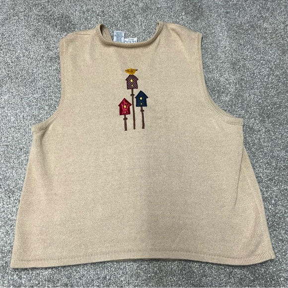 Bobbie Brooks Sweater Vest 22/24W Tan Fall Thanksgiving Teacher Embroidered - Picture 7 of 9